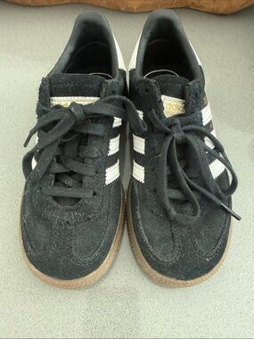 adidas Black Suede Three-Stripe Sneakers with White Accents